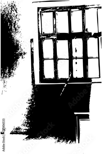 Window overlooks interior space with texture