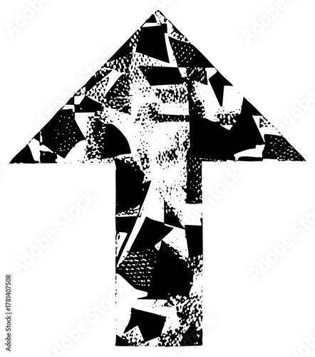 Arrow points upward in abstract design