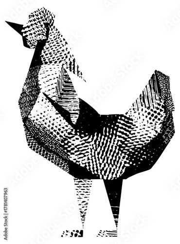 Rooster struts proudly in a farmyard