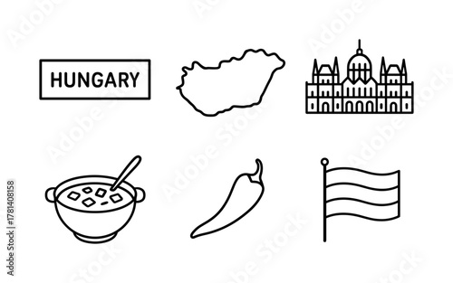 Outline icons of hungary: cultural symbols and national identity