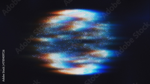 Glowing streaks of light form an orb shape against a dark background.