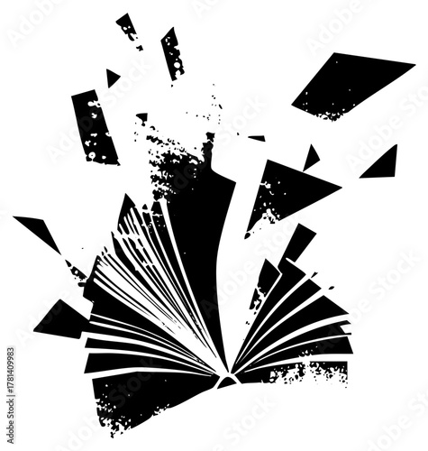 Shattered glass explodes dynamically in a destructive impact