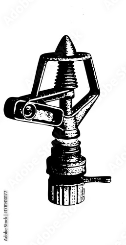 Lawn sprinkler irrigates garden stipple