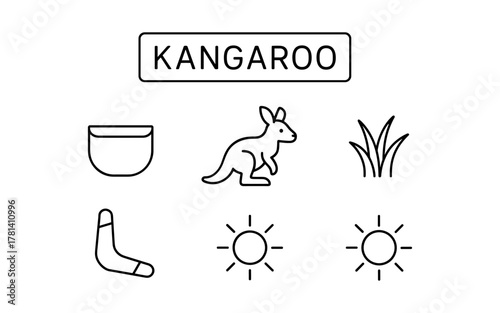 Minimalist kangaroo and australian icons set in linear design