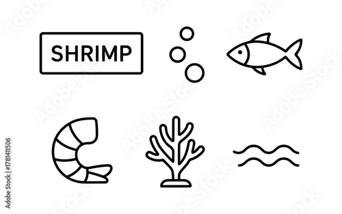 Minimalist seafood and marine life icons set for culinary and nature designs