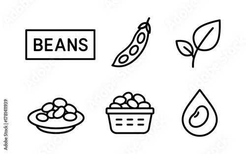 Outline icons of beans and legumes for healthy eating