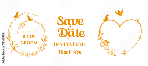 Wedding Invitation Elements  Golden Floral Vector Set