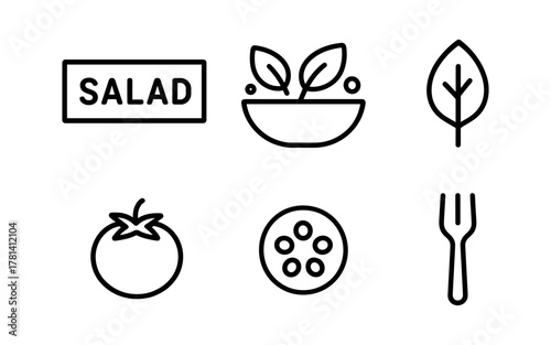 Minimalist salad icons: simple line art for healthy eating designs