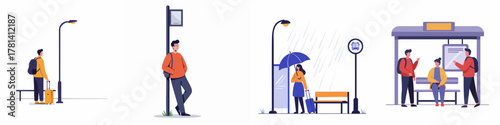Modern Flat Illustration People Waiting at Bus Station Design Concept