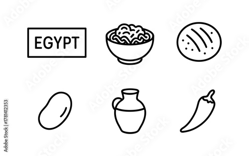 Simple icons of egyptian cuisine and culture in linear style