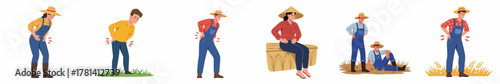 Flat Style Diverse Farmer Character Set, Various Poses and Occupation Elements