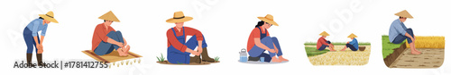 Minimalist Flat Illustration Set of Farmer Sitting in Various Poses