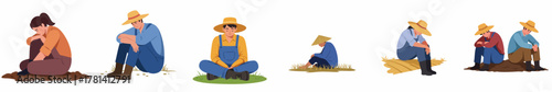 Flat Illustration Group of Farmers Sitting and Resting After Hard Work