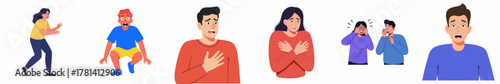Flat Style Illustration of Scared and Shocked People Expressing Fear Emotion