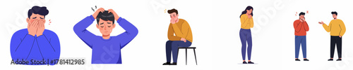 Simple Flat Illustration Showing People Experiencing Different Mental Health Issues