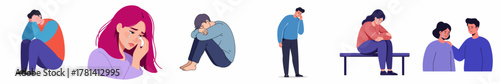 Modern Flat Illustration of People Experiencing Sadness and Emotional Distress Concept