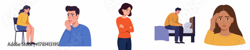 Flat Illustration Set of Unhappy People Experiencing Different Mental Health Problem