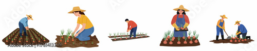 Flat Illustration Set of Farmers Working in Field Agriculture Process