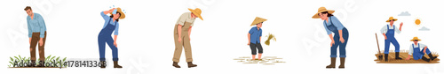 Colorful Cartoon Illustration Set of Farmers and Agricultural Workers in Different Poses