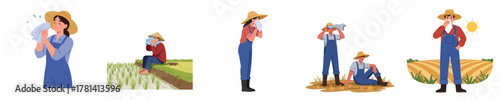 Cute Cartoon Set of Farmer Character in Various Poses Illustration
