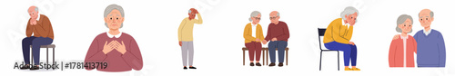 Simple Flat Design Elderly People Character Emotion and Activity Set Illustration