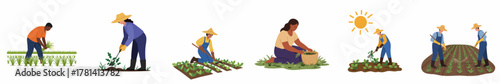 Diverse Illustration of People Planting Crops in an Agricultural Setting