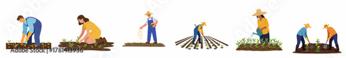 Flat Design People Gardening with Different Tools and Activity Illustration