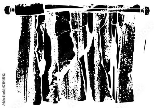 Curtains hang dramatically in a minimalist interior