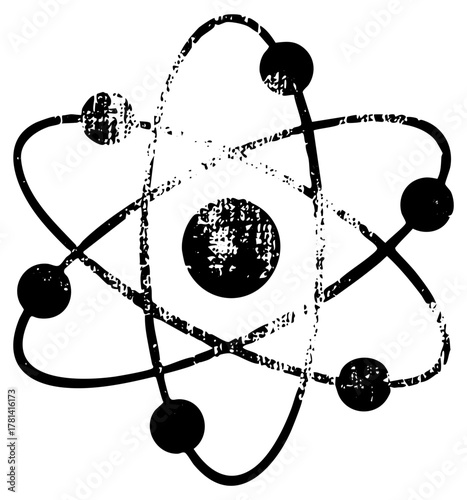 Atom orbits a nucleus in scientific illustration