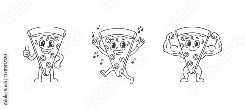 cartoon Pizza vector set of funny characters.
