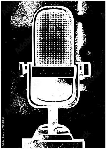 Vintage microphone stands prominently in a recording studio