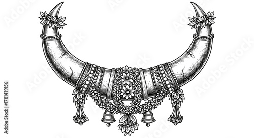 Decorated bull horns vector for Mattu Pongal festival poster or cultural event invitation