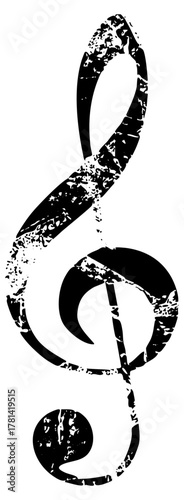 Treble Clef Illustrates Grunge Texture for Music Composition
