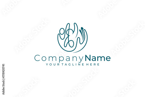 Unity logo with simple line style, people logo and hand care design