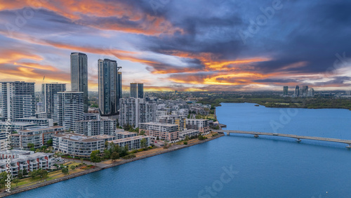 Wentworth Point a suburb in western Sydney newly built residential high rise apartments area on Parramatta River Sydney NSW Australia