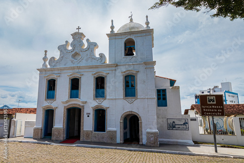 Historic Church of Nossa Senhora da Conceição in Guarapari, Espírito Santo, Brazil, on a Sunny Day