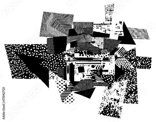 Abstract shapes interact dynamically in a modern composition