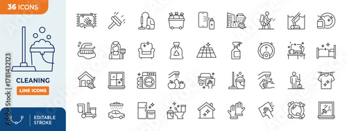 Minimalist Cleaning outine icons set with editable stroke. thin linear illustration. Vector illustration