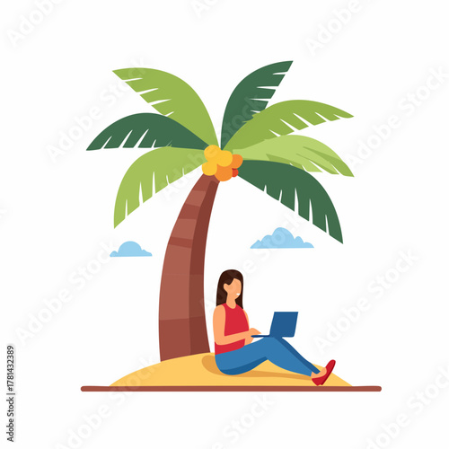Woman working remotely on a tropical island