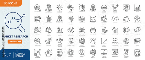Minimalist Market research outine icons set with editable stroke. thin linear illustration. Vector illustration