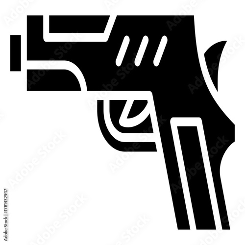 A vector icon of a pistol, representing authority, deterrence, and the equipment carried by military and police personnel.