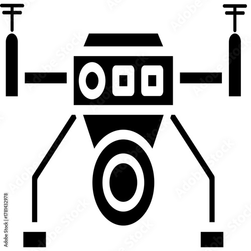 The UAV drone icon emphasizes the of remote sensing, advanced robotics, and the air power of military reconnaissance operations.