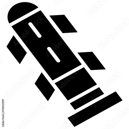 The icon of a modern combat rocket with stabilizing fins emphasizes the concepts of strategic deterrence, long-range strikes, and high-tech warfare.