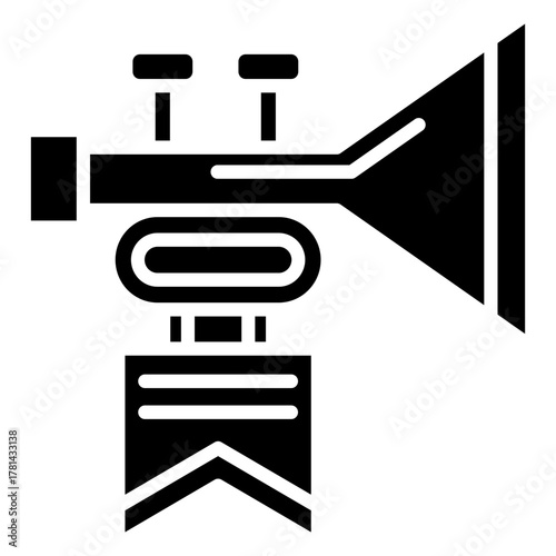 The outline of a military bugle, complete with tassel or pennant, symbolizes courage, tradition, and commemorative ceremonies.