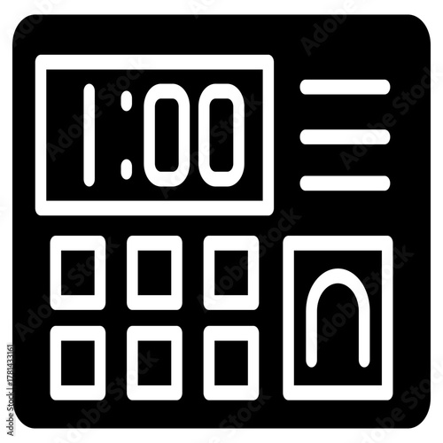 An electronic timer or time control icon for a security system in a military facility or self-defense device.