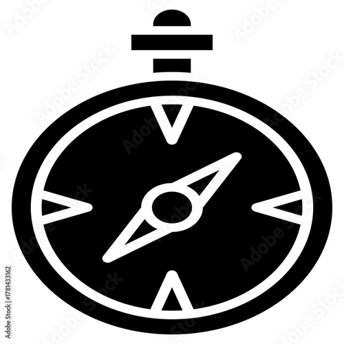 A traditional magnetic compass with a moving needle emphasizes the concepts of direction finding, survival, and expeditionary travel.