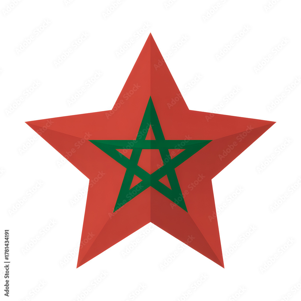Obraz premium Clean Star Shape of Flat Vector Illustration Featuring a Green Pentagram on a Red Background, Representing National Emblem