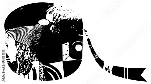 Woman contemplates abstract portrait in geometric style