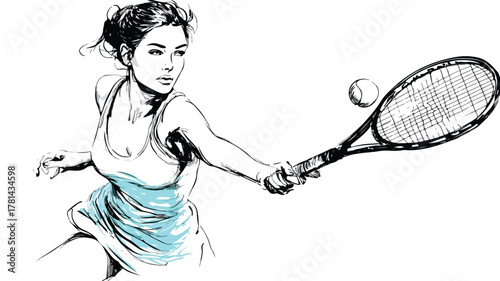 Professional Vector Illustration of Woman Playing Tennis with Racket