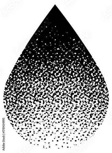 Water droplet dissolves into particles in abstract composition